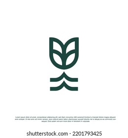 Hoja de cosecha con vector de diseño de logotipo de ondas