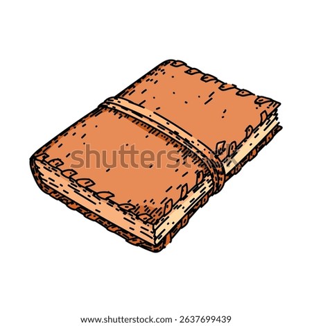 vintage leather bound diary hand drawn. handcrafted luxury, elegant durable, refillable personalized vintage leather bound diary vector sketch. isolated color illustration