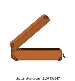 vintage leather classic travel open suitcase side view in flat style