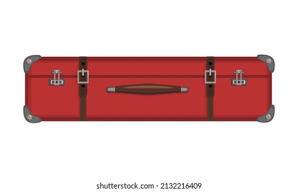 vintage leather classic travel red closed suitcase in flat style