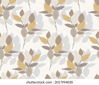 Vintage leaves seamless pattern. Abstract geometric autumn winter leaf pattern background. Botanical seamless pattern with leaves.