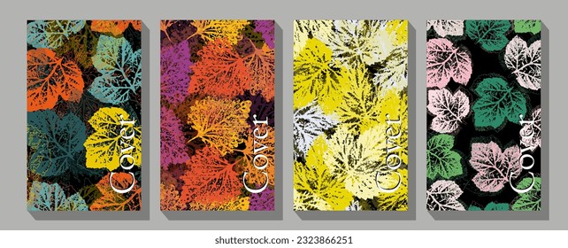 Vintage leaves and trees frame. Abstract terrazzo style background set with pastel color hand drawn geometric shapes.