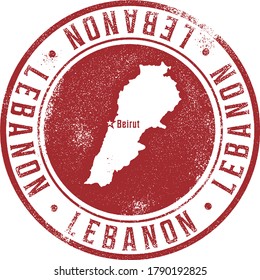 Vintage Lebanon Country Stamp with Capital Beirut