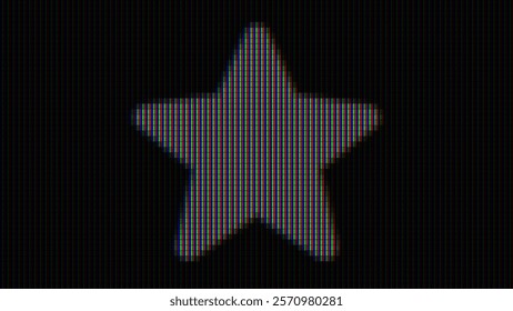 Vintage LED Screen RGB Pixel Star Sign. Macro of LCD Computer Screen Displaying Pure RGB Red Green Blue Pixels. Vector Illustration.