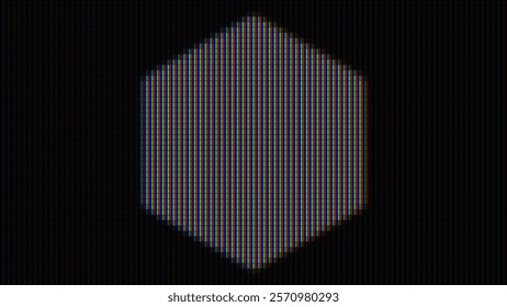 Vintage LED Screen RGB Pixel Hexagon Sign. Macro of LCD Computer Screen Displaying Pure RGB Red Green Blue Pixels. Vector Illustration.