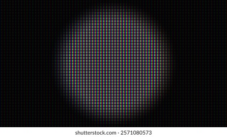 Vintage LED Screen RGB Pixel Circle Sign. Macro of LCD Computer Screen Displaying Pure RGB Red Green Blue Pixels. Vector Illustration.