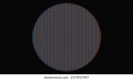 Vintage LED Screen RGB Pixel Circle Sign. Macro of LCD Computer Screen Displaying Pure RGB Red Green Blue Pixels. Vector Illustration.