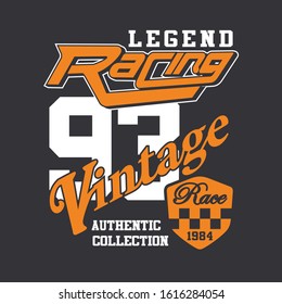 vintage legend racing, t-shirt print poster vector illustration, typography design