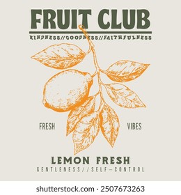 Vintage lemon fresh summer prints, grunge effect use this print, food fashion for lemon, fruit club grunge vintage t shirt prints