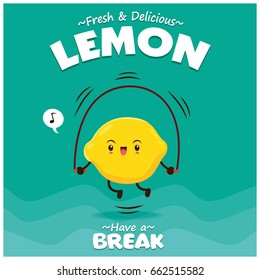 Vintage lemon poster design with vector lemon character.