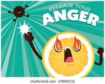 Vintage lemon poster design with vector lemon character.