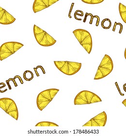 Vintage lemon seamless sketch pattern. Vector background illustration. 