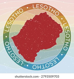 Vintage Lesotho Round Logo. Distressed wave stripes Country badge with grunge scratch texture. Lesotho Retro Map Emblem. Vector Illustration.