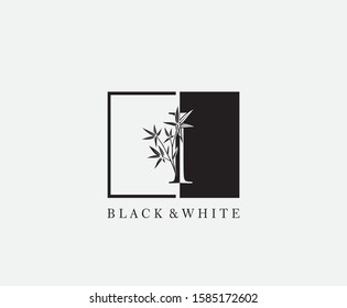 Vintage I Letter Bamboo Logo. Black and White I With Bamboo Leaves Shape design perfect for fashion, Jewelry, Beauty Salon, Cosmetics, Spa, Hotel and Restaurant Logo. 