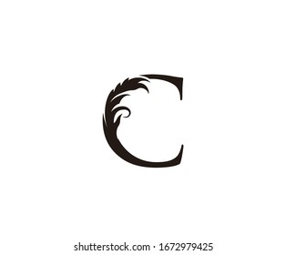 Vintage Letter C Logo. Classic C Letter Design Vector with Black Color and Floral Hand Drawn.