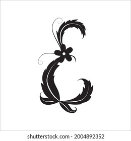 Vintage letter E in the form of leaves and a flower. Perfect for logos, monograms, tattoos, coats of arms, etc.