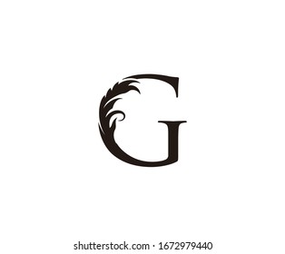 Vintage Letter G Logo. Classic G Letter Design Vector with Black Color and Floral Hand Drawn.