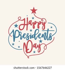 Vintage letter happy Presidents Day with american color flag. Vector illustration Hand drawn text lettering for Presidents day in USA. Vector illustration EPS.8 EPS.10