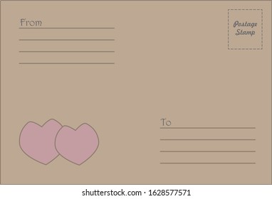 Vintage letter with hearts. Place for stamps and inscriptions for whom and from whom.