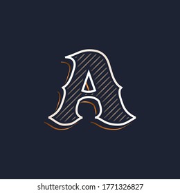 Vintage A letter logo with line decoration. Classic serif lettering. Vector font perfect to use in any alcohol labels, retro style posters, luxury identity, etc.