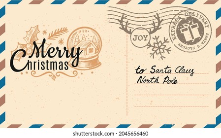 Vintage letter to Santa Claus postcard. Christmas mail