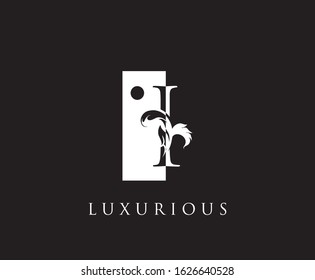 Vintage I Letter Swirl Logo. Black and White I With Classy Leaves Shape design perfect for fashion, Jewelry, Beauty Salon, Cosmetics, Spa, Hotel and Restaurant Logo. 