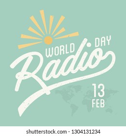 Vintage letter World Radio Day for element design on the green background. Vector idea of broadcasting and communication design. Vector illustration EPS.8 EPS.10