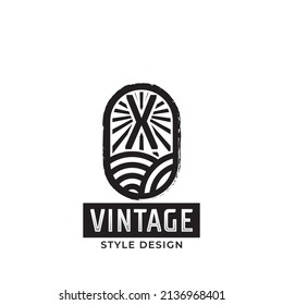 Vintage letter X logo illustration template, old style logo badges design concept, retro emblem icon