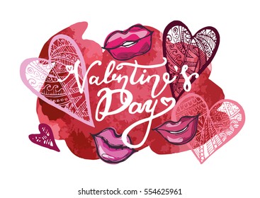 vintage lettering background.Happy Valentines Day Hand Drawing Vector Lettering design.