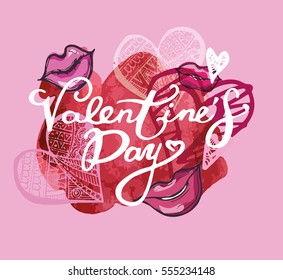 vintage lettering background.Happy Valentines Day Hand Drawing Vector Lettering design.