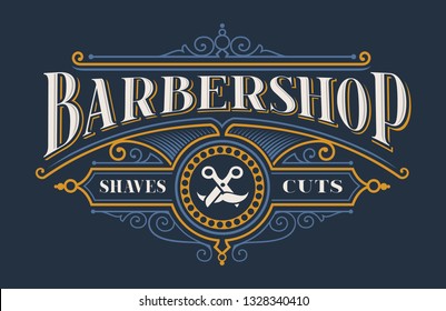 Vintage lettering for the barbershop on the dark background.  All items are in separate groups