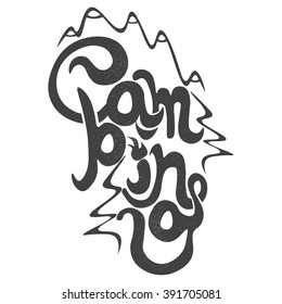 Vintage lettering label with mountains, forest and sun. Vector illustration