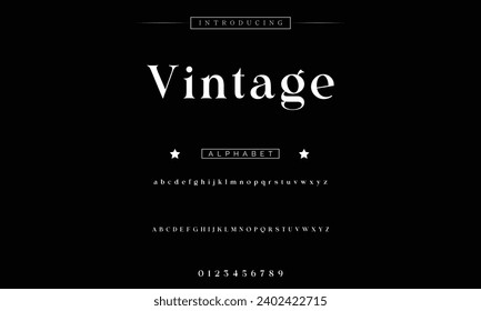 Vintage Lettering Minimalist Fashion. Elegant alphabet letters serif font and number. Typography fonts regular uppercase, lowercase.