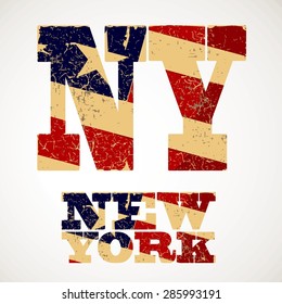 Vintage lettering NY and new York flag of the United States, typography, t-shirt graphics