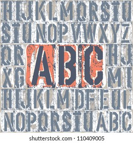 Vintage letterpress printing blocks alphabet. Grouped separately, vector, EPS8