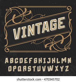 Vintage letters font on retro background. Vector capital letters typeface. 