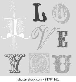 Vintage Letters "I LOVE YOU" Card in vector