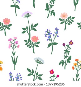 Vintage liberty print on white background. Seamless vector pattern in repeat. Vintage print with small inflorescences. Retro textile design collection.
