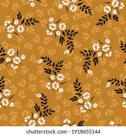 Vintage of liberty small booming white floral and meadow flowers seamless pattern in vector,Dessign for fashion,fabric,wallpaper,wrapping and all prints on retro yellow background.