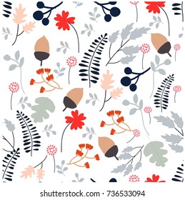 Vintage Light blue and pink wild flower and leaf pattern joyful tropical woodland style invitation wedding card background illustration vector,sweet romantic nature seamless pattern,doodle art
