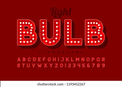 Vintage light bulb font design, Broadway style alphabet letters and numbers vector illustration svg