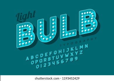 Vintage Light Bulb Font Design, Broadway Style Alphabet Letters And Numbers Vector Illustration