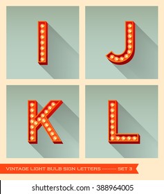 Vintage light bulb sign letters i, j, k, l