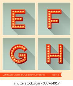 Vintage Light Bulb Sign Letters E, F, G, H,