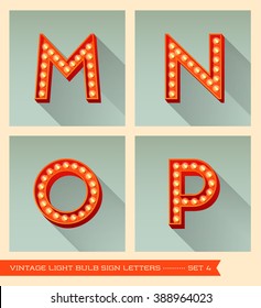 Vintage Light Bulb Sign Letters M, N, O, P.