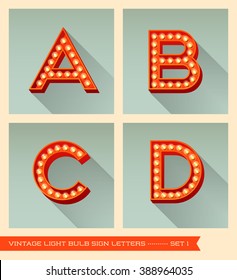 Vintage Light Bulb Sign Letters A, B, C, D.