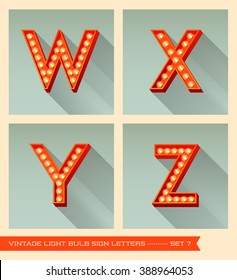 Vintage light bulb sign letters w, x, y, z. 