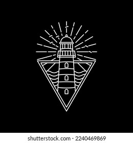 Vintage Light House Triangle Monoline Illustration Design