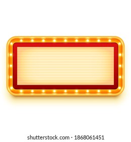 Vintage Lightbox With Glowing Bulbs. Wall Light Sign With Marquee Lights. Retro Frame With Light Bulbs. Vector Illustration.