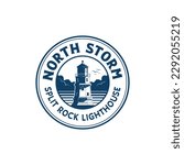 Vintage lighthouse beacon ocean view with storm and seagull logo design inspiration